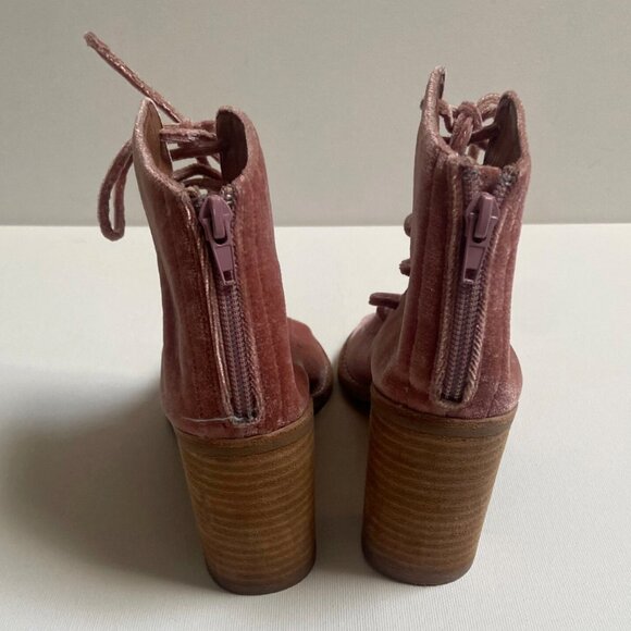 Jeffrey Campbell Velvet Lace Up Boots Pink Suede Sandal Gladiator Open Toe Sz 7 - Picture 3 of 7